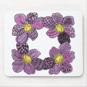 Tapis De Souris Quatre Dahlias ou Violets africains en rose et vio