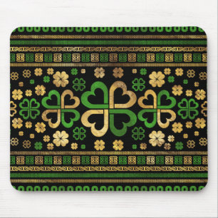 Tapis De Souris Quatre feuilles de trèfle vert et d'or Shamrock c