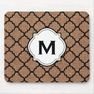 Tapis De Souris Quatrefoil noir sur la toile de jute rustique -