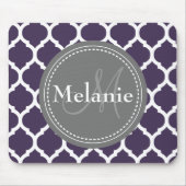 Tapis De Souris Quatrefoil violet et gris monogramme (Devant)