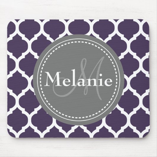 Tapis De Souris Quatrefoil violet et gris monogramme (Devant)