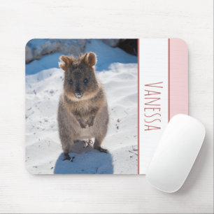 Tapis De Souris Quokka sur la plage, Filles roses Personnalisées