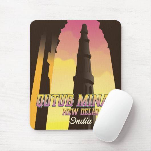 Tapis De Souris Qutub Minar New Delhi Inde affiche voyage (Avec souris)
