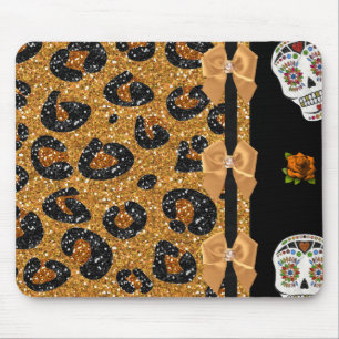 Tapis De Souris RAB Rockabilly Or Imprimé Léopard Crânes de Sucre