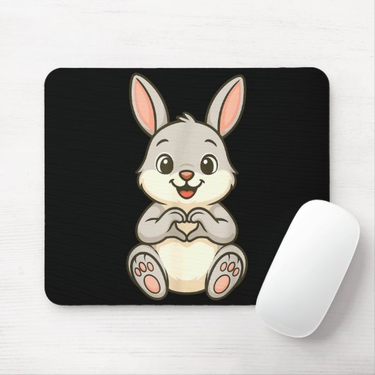 Tapis De Souris Rabbit Bunny Doing Heart With Hands Valentines Day (Avec souris)