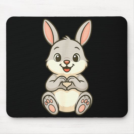 Tapis De Souris Rabbit Bunny Doing Heart With Hands Valentines Day (Devant)