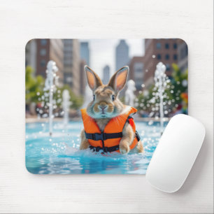 Tapis De Souris Rabbit dans une fontaine de ville