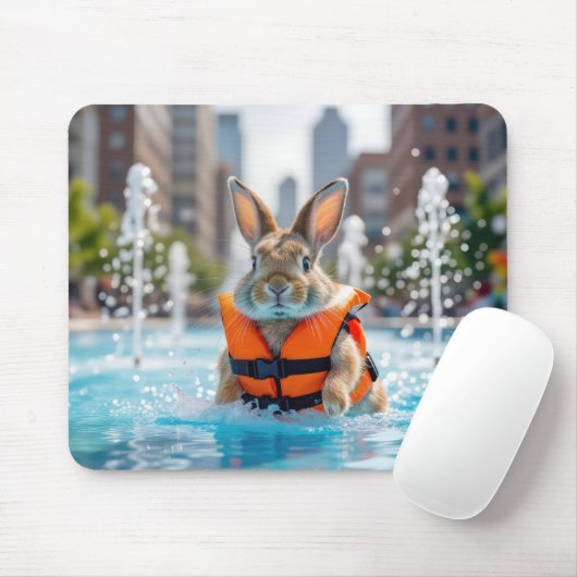 Tapis De Souris Rabbit dans une fontaine de ville (Avec souris)