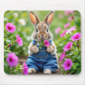 Tapis De Souris Rabbit Manger Des Fleurs De Pétunia (Devant)