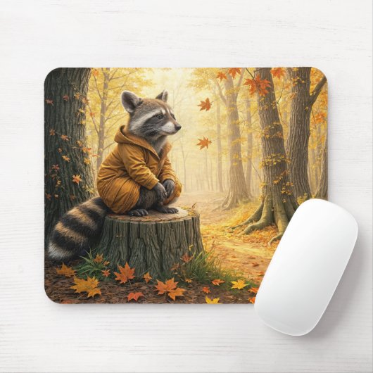 Tapis De Souris Raccoon assis sur une tige d'arbre (Avec souris)