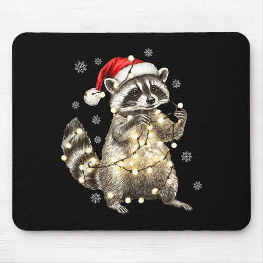 Tapis De Souris Raccoon Christmas Tree Lights Pajama Racoon Lover (Devant)