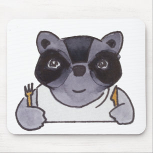 Tapis De Souris Raccoon de Cuisine de mangeoire caricaturale