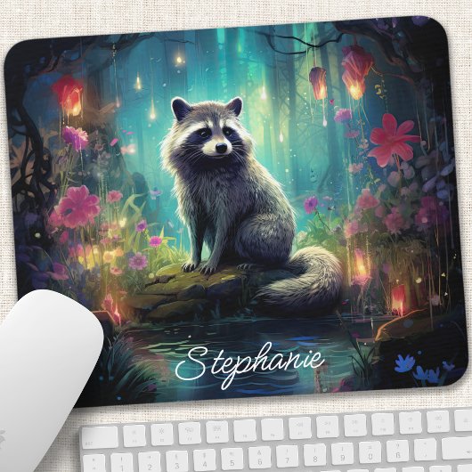 Tapis De Souris Raccoon forestier enchanté Personnalisé