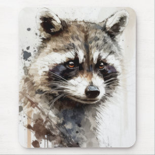 Tapis De Souris Raccoon Portrait Animal Peinture Faune En Plein Ai