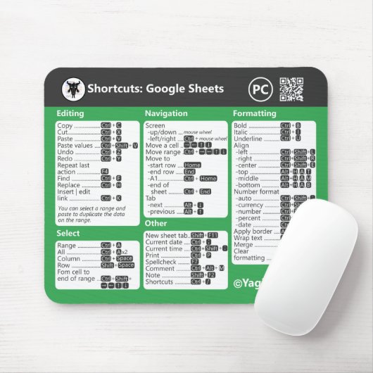 Tapis De Souris Raccourcis clavier de Google Sheets pour PC Mouse (Avec souris)