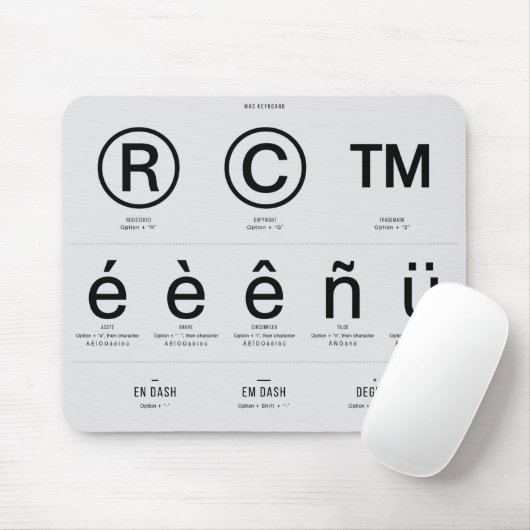 Tapis De Souris Raccourcis de caractères spéciaux MAC Pad souris (Avec souris)