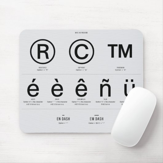 Tapis De Souris Raccourcis de caractères spéciaux MAC Pad souris (Avec souris)