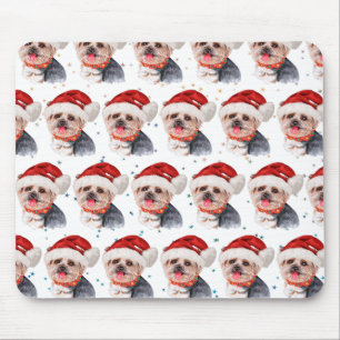 Tapis De Souris Races de chiens Yorkshire Terrier étoiles de Noël