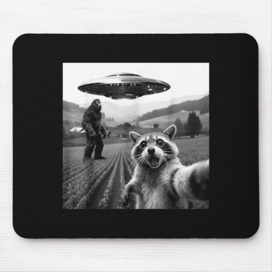 Tapis De Souris Racoon Bigfoot Selfie Ufo Funny Racoon Alien Bigfo (Devant)
