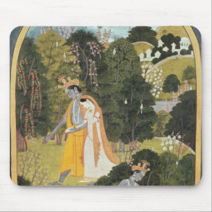Tapis De Souris Radha et Krishna marchant dans un verger