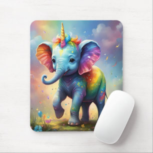 Tapis De Souris Radiant Merveilles : Le Rainbow Baby Unicorn Eleph
