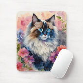 Tapis De Souris Ragdoll Chat Floral Art (Avec souris)