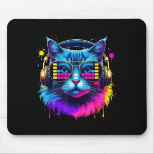 Tapis De Souris Rainbow Dj Cat Music Lover Pour Amoureux des chats