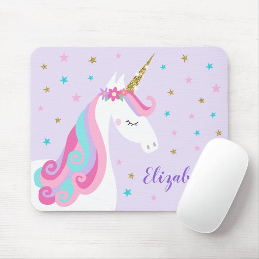 Tapis De Souris Rainbow Unicorn Parties scintillant magique violet (Avec souris)