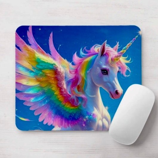 Tapis De Souris Rainbow Winged Prancing Unicorn