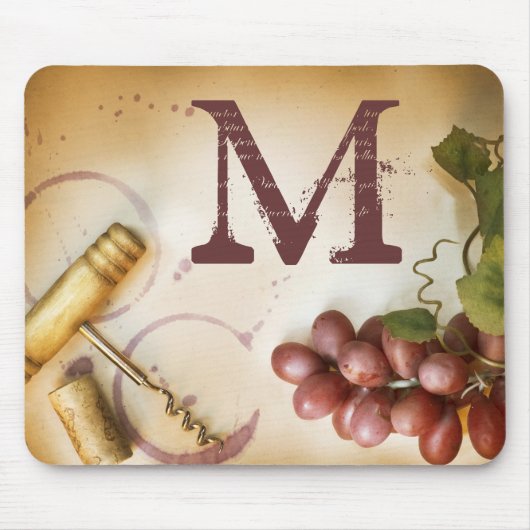Tapis De Souris Raisins de vin rouge Cork Monogramme Souris initia (Devant)