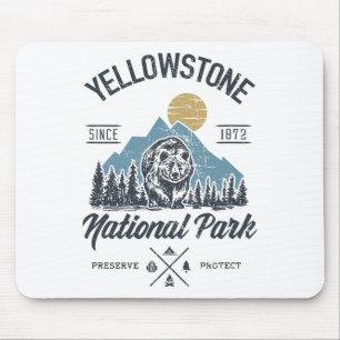 Tapis De Souris Randonnée vintage rétro Parc national de Yellowsto