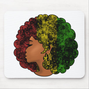 Tapis De Souris Rasta femme noire afro rouge jaune vert