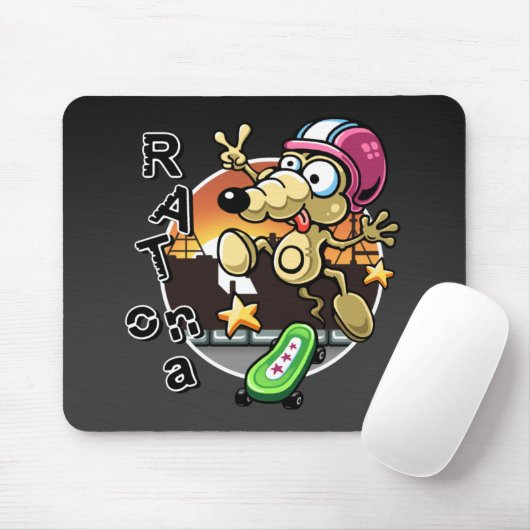 Tapis De Souris Rat sur une planche à roulettes Mousepad (Avec souris)