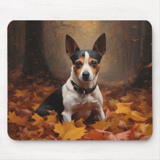 Tapis De Souris Rat Terrier à l'automne Feuilles automne Inspire (Devant)