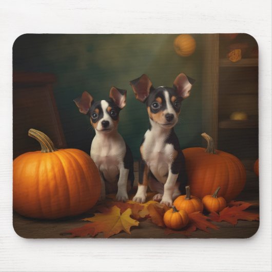 Tapis De Souris Rat Terrier Chiot Automne Citrouille délice (Devant)