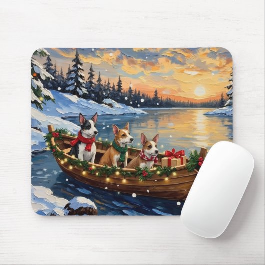 Tapis De Souris Rat Terrier Christmas Boat Holiday (Avec souris)