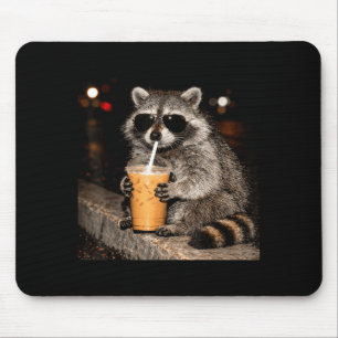 Tapis De Souris Raton laveur cool buvant du café glacé mème animé