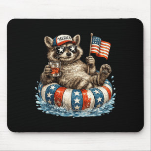 Tapis De Souris Raton laveur drôle 4 juillet Amérique amoureux pat