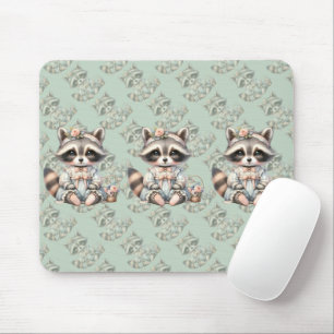 Tapis De Souris Raton laveur pastel Cottagecore habillé vintage