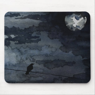 Tapis De Souris Raven éclairé par la lune - art de Pleine lune
