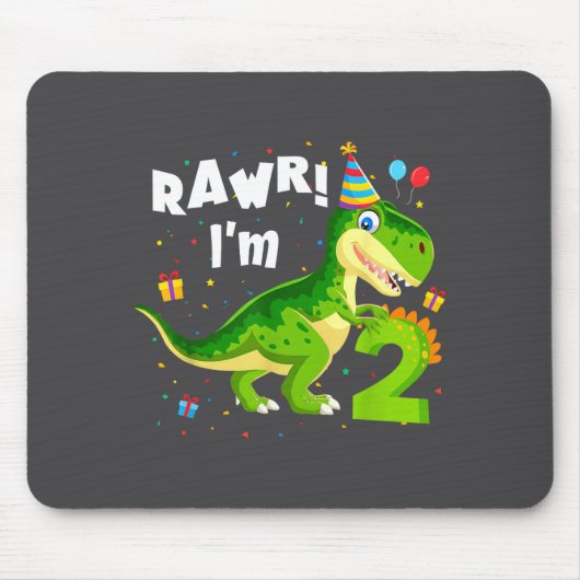 Tapis De Souris Rawr I'm 2 2nd Birthday T Rex Dinosaur Funny Party (Devant)