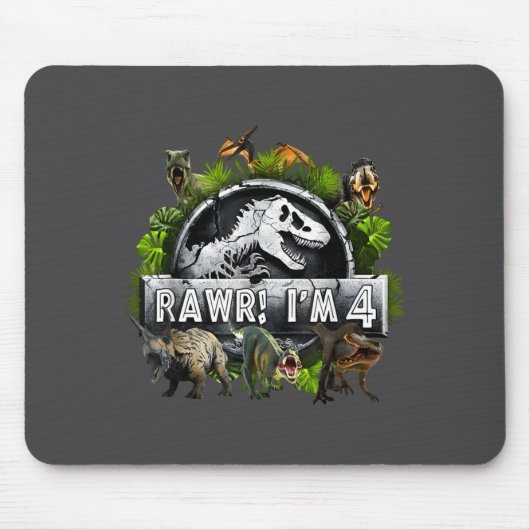 Tapis De Souris Rawr I'm 4 4th Birthday T Rex Dinosaur Funny Party (Devant)
