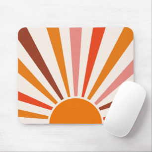 Tapis De Souris Rayons Soleil Rétro Coucher Soleil Orange Jaune Ro