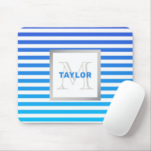 Tapis De Souris Rays Modernes Bleus Ombrés avec Monogramme de Nom