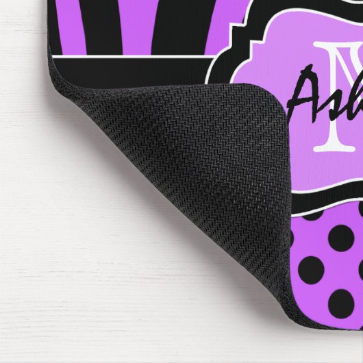 Tapis De Souris Rayure et points pourpres, noirs, blancs Mousepad (Coin)