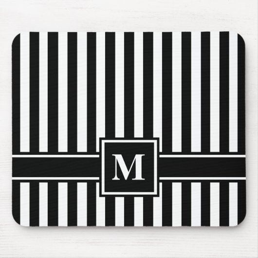 Tapis De Souris Rayure moderne noire avec monogramme (Devant)