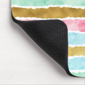 Tapis De Souris Rayures chics d'aquarelle d'or (Coin)