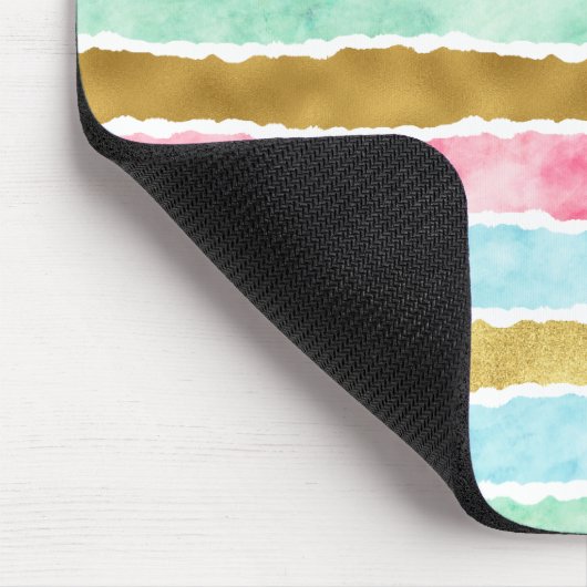 Tapis De Souris Rayures chics d'aquarelle d'or (Coin)