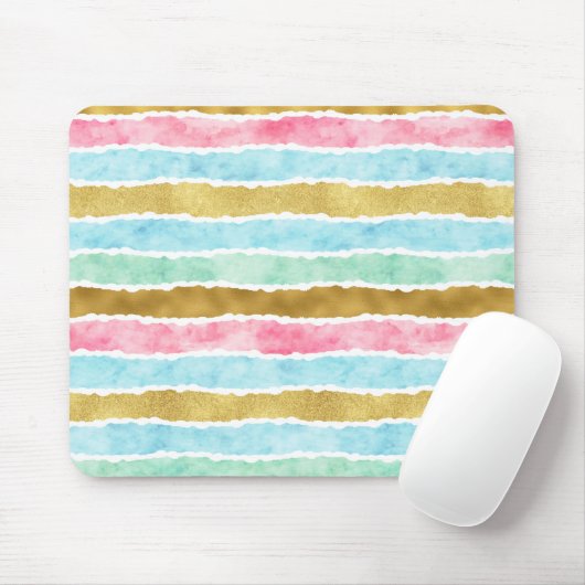 Tapis De Souris Rayures chics d'aquarelle d'or (Avec souris)
