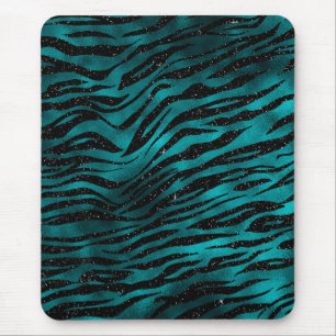 Tapis De Souris Rayures de tigre pailletées ombrées sarcelle et no